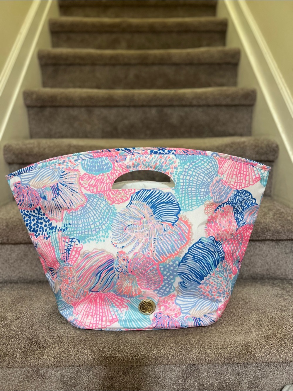 Lilly Pulitzer Pink, Light Blue & Navy Shell-Print Insulated Cooler Tote